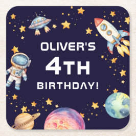Posavasos Cuadrado De Papel Fiesta de cumpleaños de nave espacial moderna para