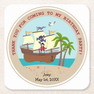 Posavasos Cuadrado De Papel Fiesta de cumpleaños de niño pirata