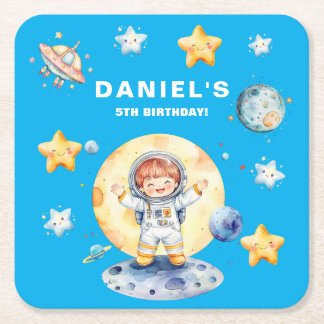 Posavasos Cuadrado De Papel Fiesta de cumpleaños de Personalizado con tema esp