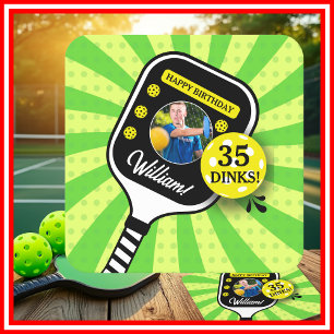 Posavasos Cuadrado De Papel Fiesta de Cumpleaños de Pickleball RETRO Verde Dep