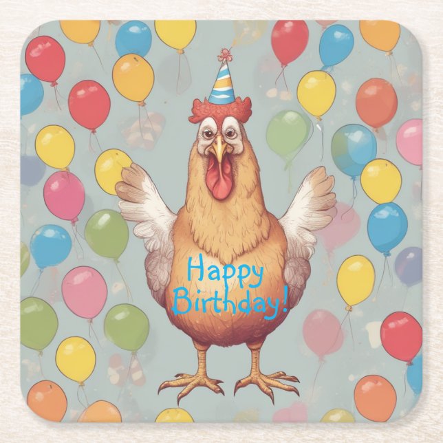 Posavasos Cuadrado De Papel Fiesta de cumpleaños de pollo (Anverso)