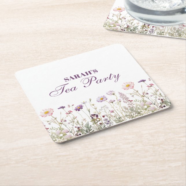 Posavasos Cuadrado De Papel Fiesta de cumpleaños de Regency Garden (En perspectiva)