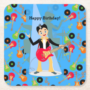 Posavasos Cuadrado De Papel Fiesta de cumpleaños de Rock Star Boy