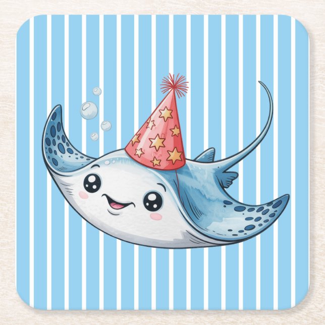 Posavasos Cuadrado De Papel Fiesta de cumpleaños de Stingray (Anverso)