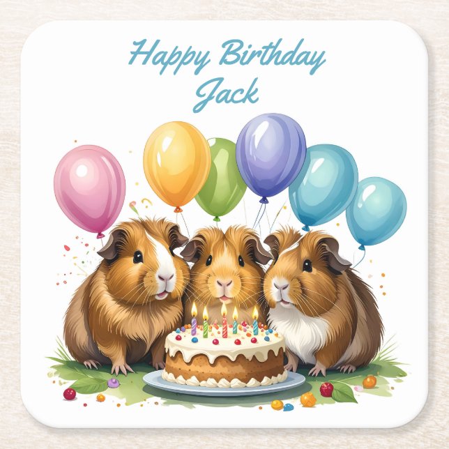 Posavasos Cuadrado De Papel Fiesta de cumpleaños del cerdo de Guinea (Anverso)