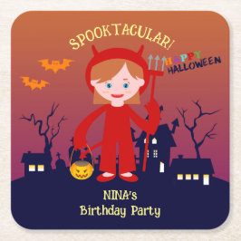 Posavasos Cuadrado De Papel Fiesta de cumpleaños del Chica de disfraces de Hal