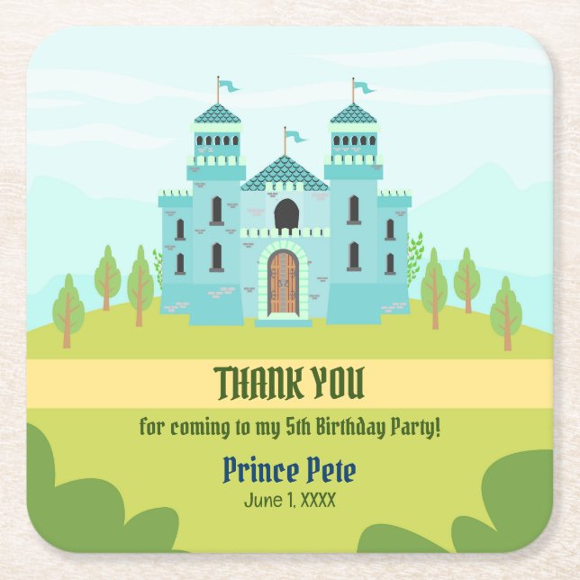 Posavasos Cuadrado De Papel Fiesta de cumpleaños del chico del príncipe real (Anverso)