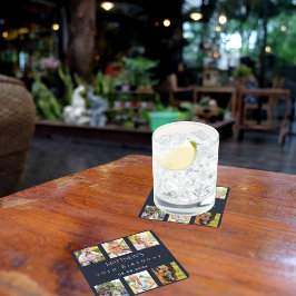 Posavasos Cuadrado De Papel Fiesta de cumpleaños del collage de fotos azules