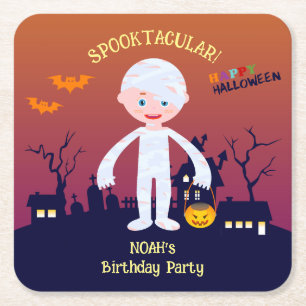 Posavasos Cuadrado De Papel Fiesta de cumpleaños del disfraz de Halloween