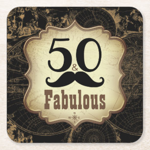 Posavasos Cuadrado De Papel Fiesta de cumpleaños fabulosa del mapa del vintag