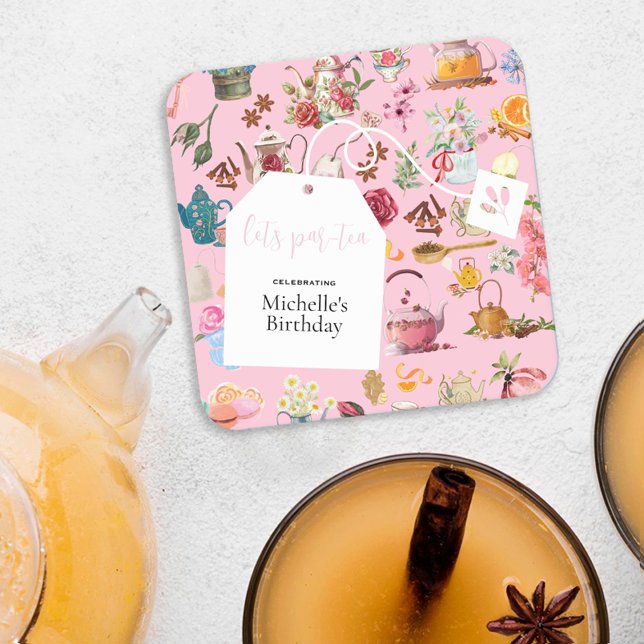Posavasos Cuadrado De Papel Fiesta de cumpleaños floral de primavera rosada en (Subido por el creador)