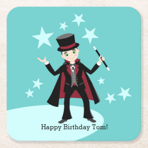 Posavasos Cuadrado De Papel Fiesta de cumpleaños infantil mago