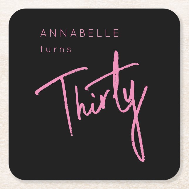 Posavasos Cuadrado De Papel Fiesta de cumpleaños moderna 30th Thirty Treinta (Anverso)