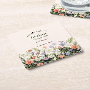 Posavasos Cuadrado De Papel Fiesta de cumpleaños número uno Elegante Flor Silv