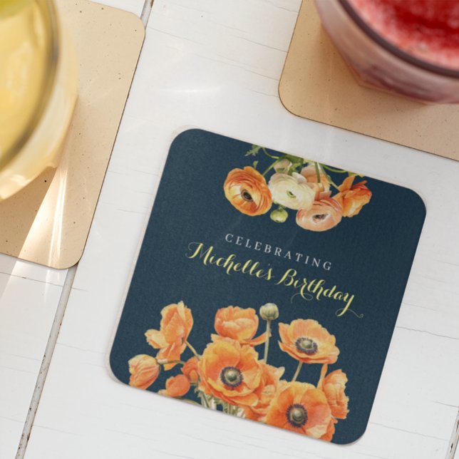 Posavasos Cuadrado De Papel Fiesta de cumpleaños otoño caída Naranja brote (Subido por el creador)