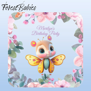 Posavasos Cuadrado De Papel Fiesta de cumpleaños para bebé y mariposa Adorable