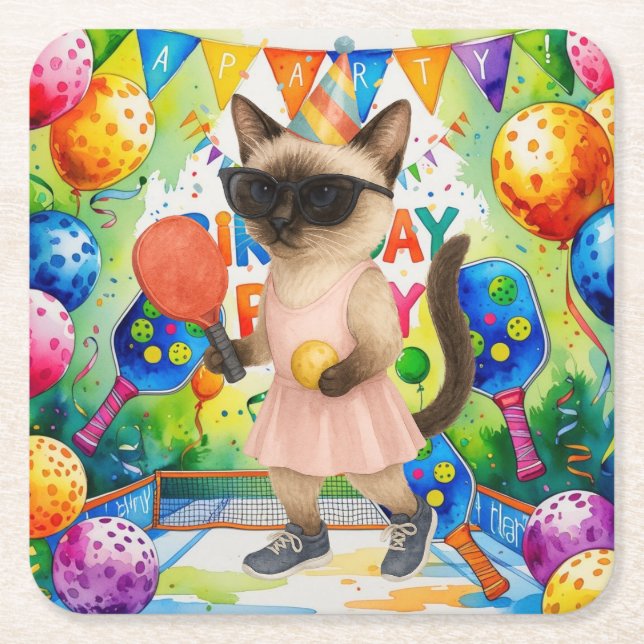 Posavasos Cuadrado De Papel Fiesta de cumpleaños para las pelotas (Anverso)