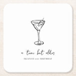 Posavasos Cuadrado De Papel Fiesta de cumpleaños personalizada de más edad de<br><div class="desc">Añada un toque elegante a su celebración con estas galerías fiestas de papel personalizadas con un minimalista diseño de vidrio martini dibujado a mano. Perfecto para una fiesta de cumpleaños "Tini Bit Older", pueden ser personalizados con tu elección de texto, colores y tipos de letra para que coincidan con tu...</div>