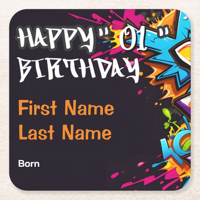 Posavasos Cuadrado De Papel Fiesta de cumpleaños personalizada, Invitación (Anverso)