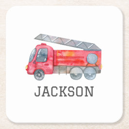 Posavasos Cuadrado De Papel Fiesta de cumpleaños personalizada para bomberos