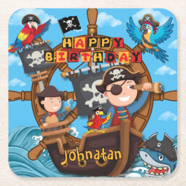 Posavasos Cuadrado De Papel Fiesta de cumpleaños pirata