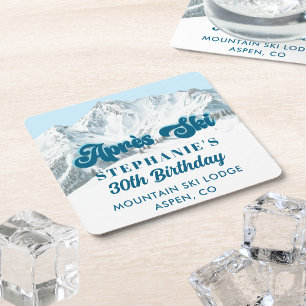 Posavasos Cuadrado De Papel Fiesta de Cumpleaños Retro Apres Ski Montaña de In