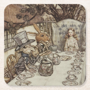 Posavasos Cuadrado De Papel Fiesta de Cumpleaños y No Cumpleaños de Alice del