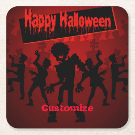 Posavasos Cuadrado De Papel Fiesta de danza zombie Feliz Halloween