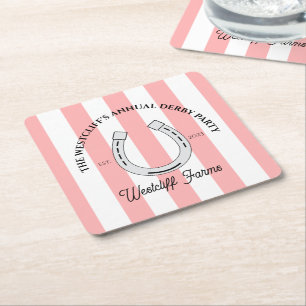 Posavasos Cuadrado De Papel Fiesta de Derby Personalizada Rayas de Cabana Rosa