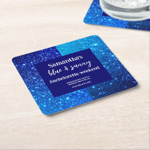 Posavasos Cuadrado De Papel Fiesta de Despedida de Soltera con Brillo Azul