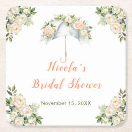 Posavasos Cuadrado De Papel Fiesta de Despedida de Soltera con Paraguas Floral