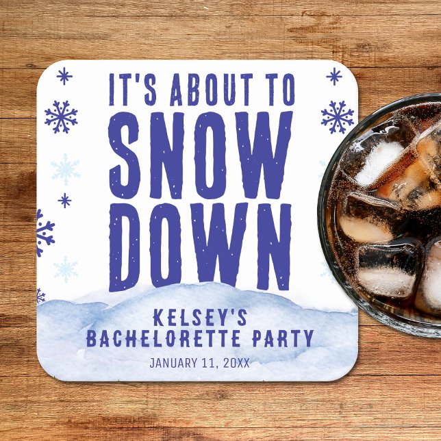 Posavasos Cuadrado De Papel Fiesta de Despedida de Soltera Copo de Nieve Esquí (Winter Skiing Snow Snowflake Bachelorette Party Square Paper Coaster
)