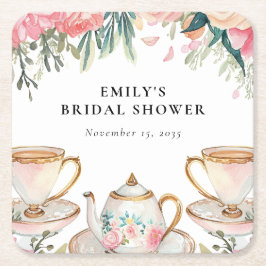 Posavasos Cuadrado De Papel Fiesta de Despedida de Soltera Elegante de Té Flor