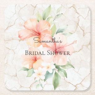 Posavasos Cuadrado De Papel Fiesta de Despedida de Soltera Hibisco Melocotón R