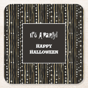 Posavasos Cuadrado De Papel Fiesta de disfraces de Halloween negro oro perlas