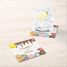 Posavasos Cuadrado De Papel Fiesta de donut personalizado