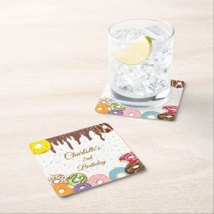 Posavasos Cuadrado De Papel Fiesta de donut personalizado