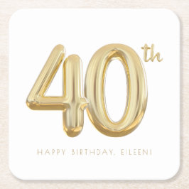 Posavasos Cuadrado De Papel Fiesta de globo de oro 40.º cumpleaños