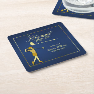 Posavasos Cuadrado De Papel Fiesta de golf de retiro Mujer de Oro Azul Clásica