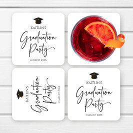 Posavasos Cuadrado De Papel Fiesta de Graduación Minimalista Moderna Elegante