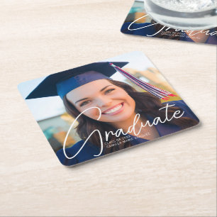 Posavasos Cuadrado De Papel Fiesta de graduación personalizada con foto modern