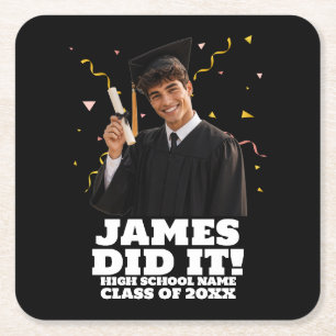 Posavasos Cuadrado De Papel Fiesta de Graduación Personalizada Divertida Foto 