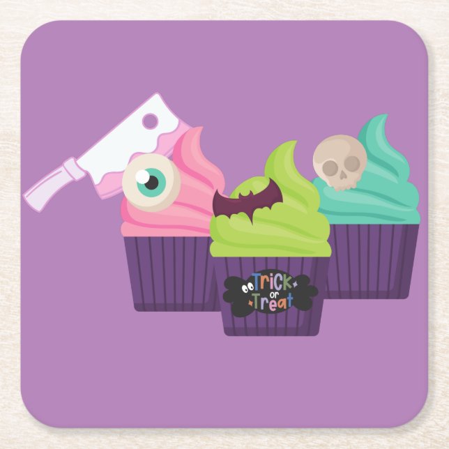 Posavasos Cuadrado De Papel Fiesta de Halloween (Anverso)
