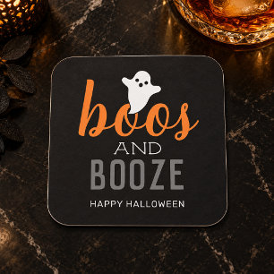 Posavasos Cuadrado De Papel Fiesta de Halloween de Boos y Bebidas en Naranja y