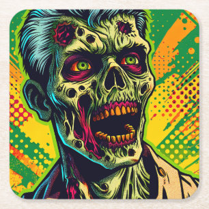 Posavasos Cuadrado De Papel Fiesta de Halloween de Zombies Espeluznantes