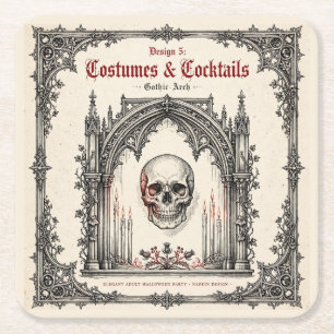 Posavasos Cuadrado De Papel Fiesta de Halloween Gótico Elegante Cráneo