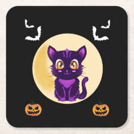 Posavasos Cuadrado De Papel Fiesta de halloween para los niños del gato Person