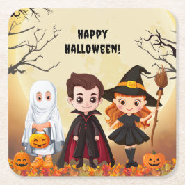 Posavasos Cuadrado De Papel Fiesta de Halloween Spooktacular para niños