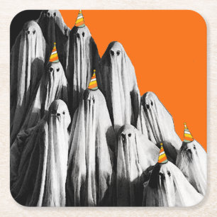 Posavasos Cuadrado De Papel Fiesta de Halloween Vintage Fantasmas