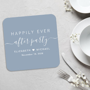 Posavasos Cuadrado De Papel Fiesta de Happily Ever After Boda Azul Polvoriento